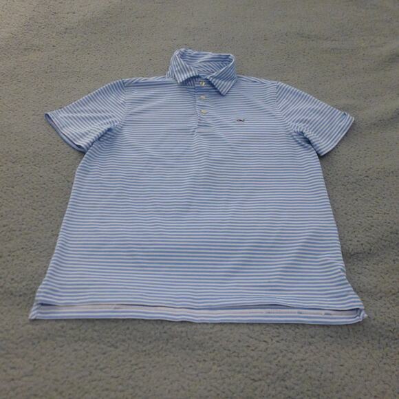 Vineyard Vines Youth Boys Large Sankaty Whale Polo Striped Blue Preppy - Picture 1 of 12